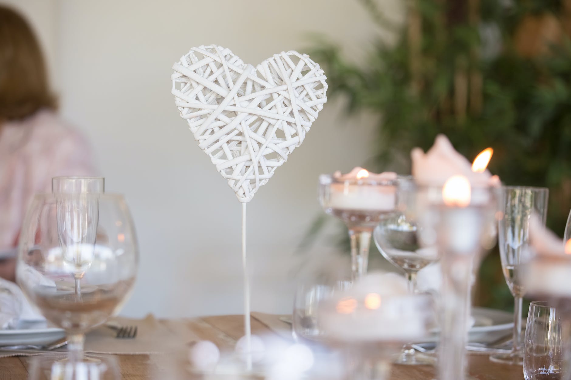 heart shaped decoration on the wedding reception table